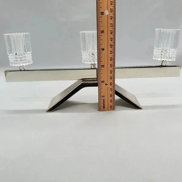 Vintage MCM 60s 3 Candle Stick Holder Silver Metal Bar Crystal Cups Germany Mod - Picture 12 of 16